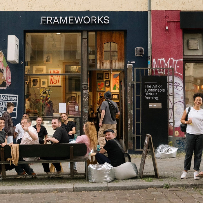 Frameworks 12 year celebration with everyone outside store